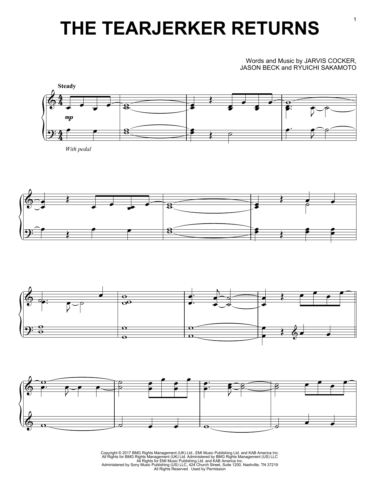Chilly Gonzales & Jarvis Cocker The Tearjerker Returns sheet music, chords, lyrics - Printable PDF for Easy Piano