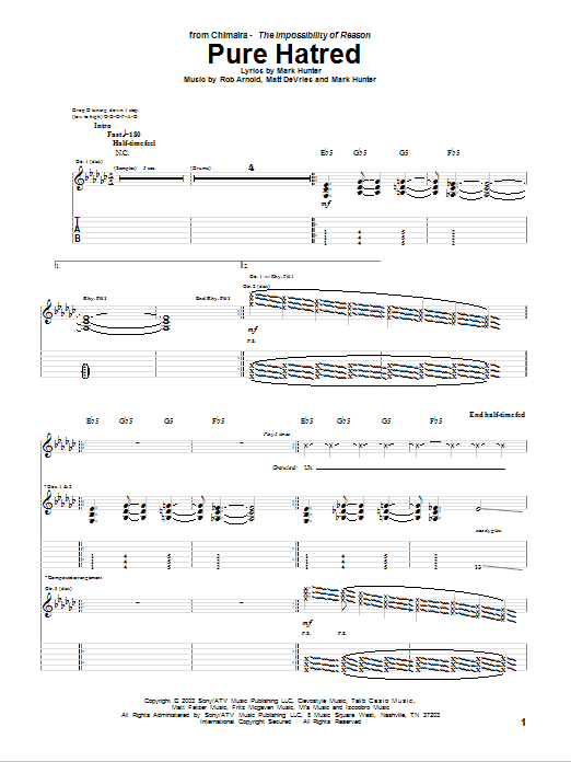 Chimaira Pure Hatred sheet music preview music notes and score for Guitar Tab including 9 page(s)