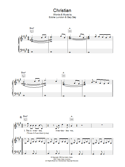 China Crisis Christian sheet music preview music notes and score for Piano, Vocal & Guitar including 4 page(s)