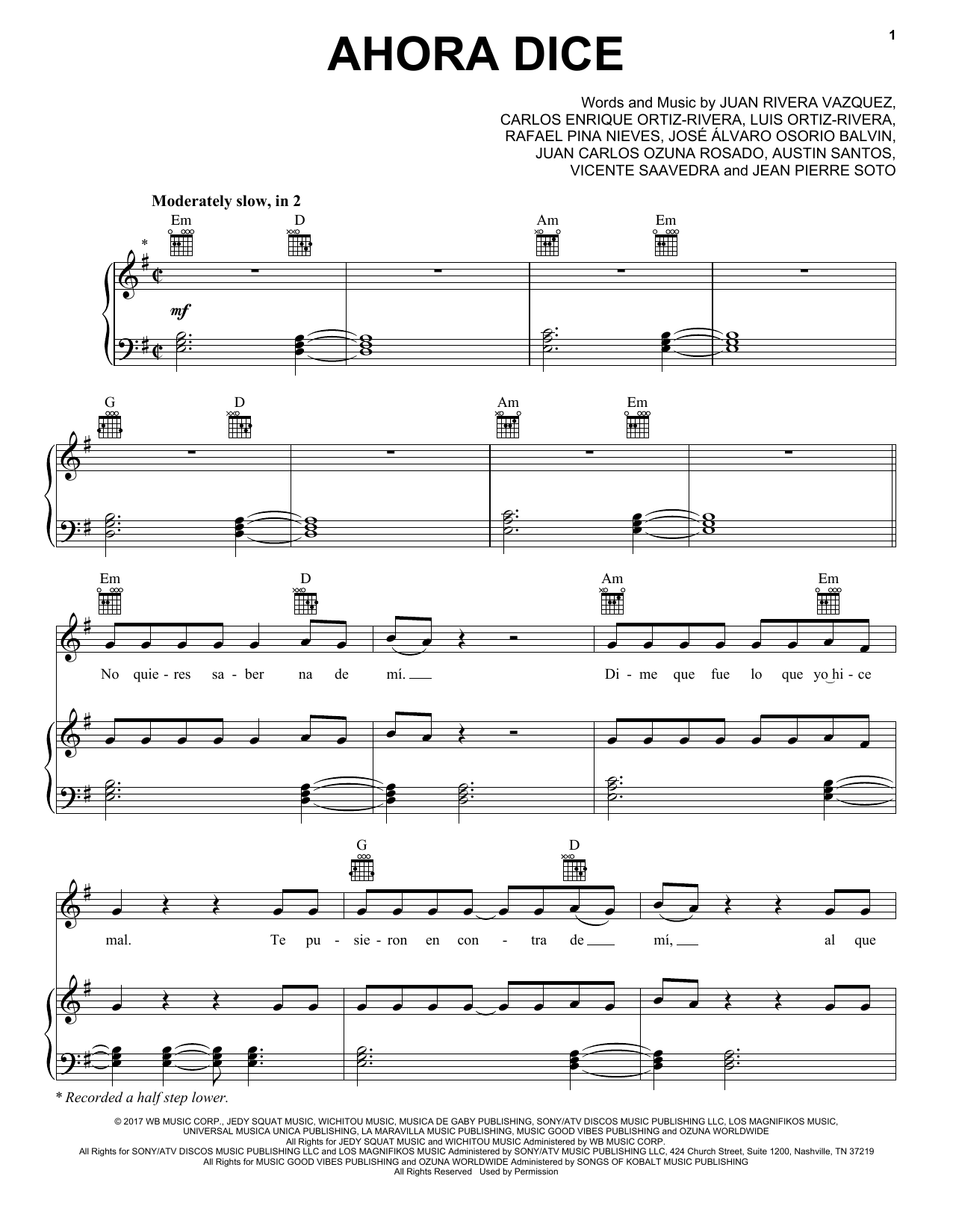 Chris Jeday Ahora Dice (feat. J Balvin, Ozuna & Arcangel) sheet music, chords, lyrics - Printable PDF for Piano, Vocal & Guitar (Right-Hand Melody)