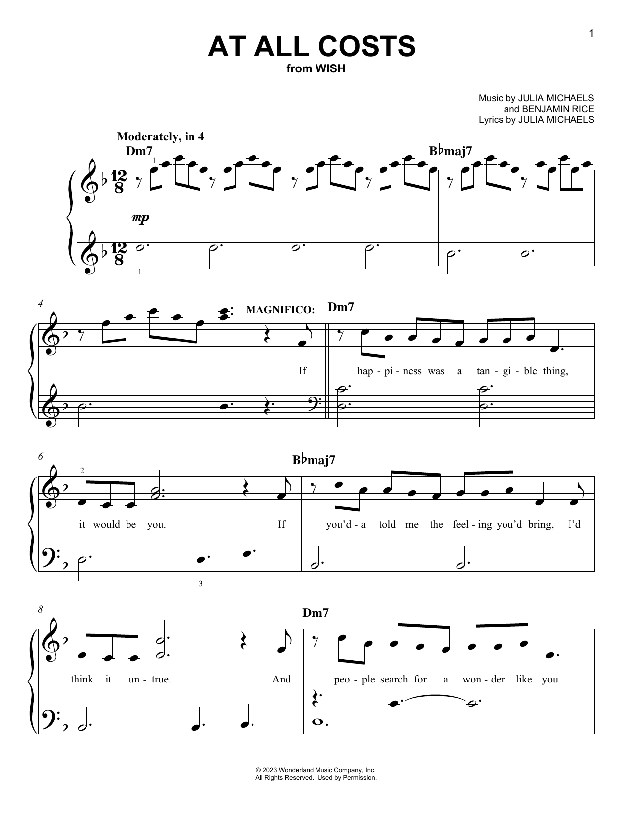 Download Chris Pine and Ariana DeBose At All Costs (from Wish) sheet music notes and chords for Piano, Vocal & Guitar Chords (Right-Hand Melody) - Download Printable PDF and start playing in minutes.