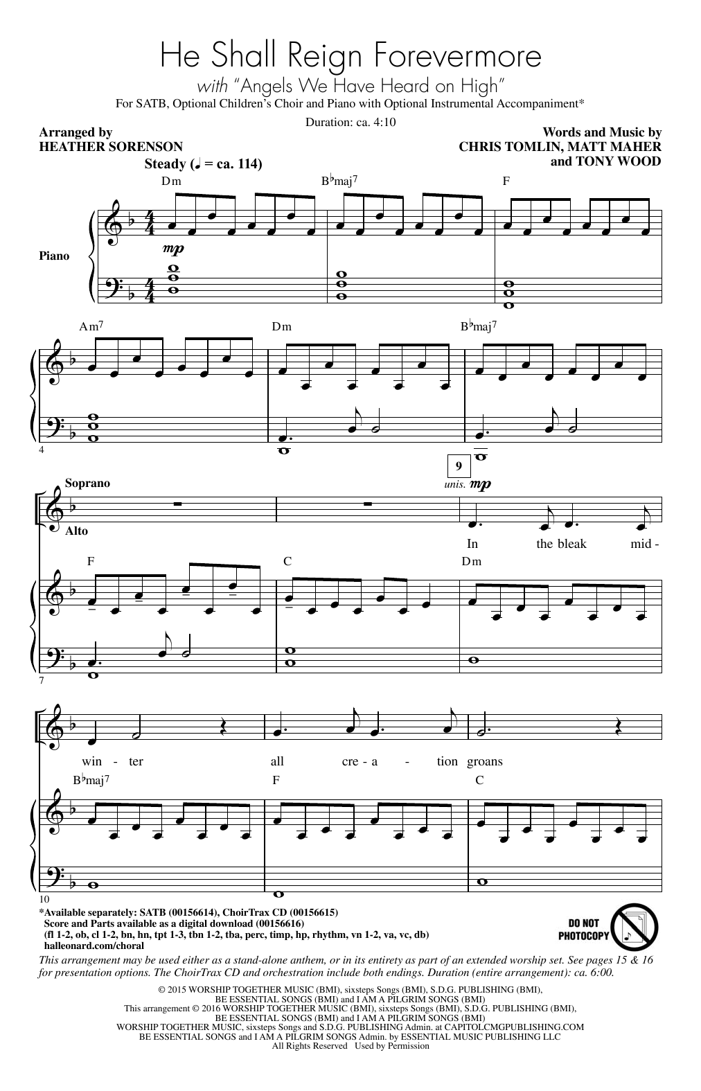 Heather Sorenson He Shall Reign Forevermore sheet music, chords, lyrics - Printable PDF for SATB