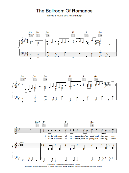Learn to play Chris de Burgh The Ballroom Of Romance sheet music for Piano, Vocal & Guitar in minutes. Chris de Burgh The Ballroom Of Romance sheet music preview music notes and score for Piano, Vocal & Guitar including 8 page(s)
