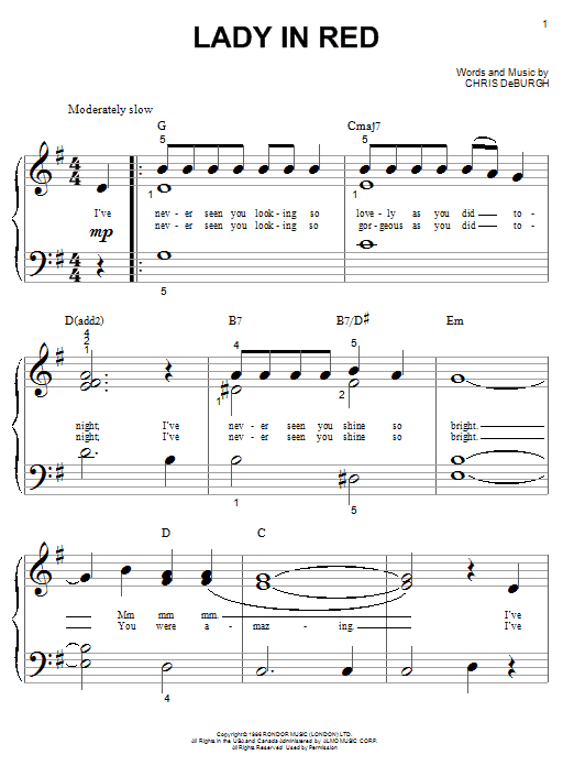 Chris de Burgh The Lady In Red sheet music preview music notes and score for Violin including 3 page(s)