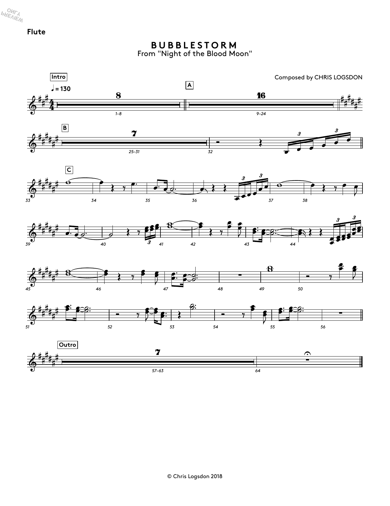 Learn to play Chris Logsdon Bubblestorm (from Night of the Blood Moon) - Flute sheet music for Performance Ensemble in minutes. Chris Logsdon Bubblestorm (from Night of the Blood Moon) - Flute sheet music preview music notes and score for Performance Ensemble including 1 page(s)