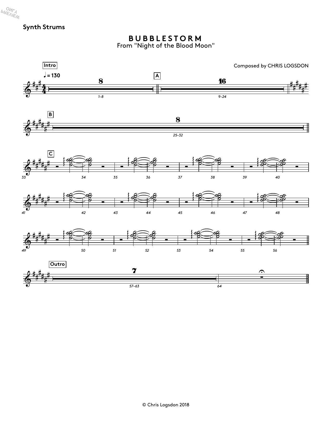Chris Logsdon Bubblestorm (from Night of the Blood Moon) - Synth Strums sheet music preview music notes and score for Performance Ensemble including 1 page(s)
