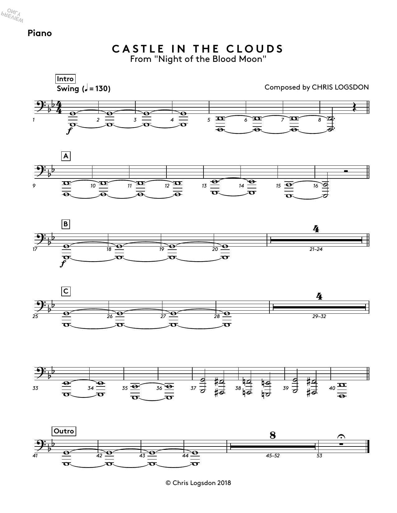 Learn to play Chris Logsdon Castle In The Clouds (from Night of the Blood Moon) - Piano sheet music for Performance Ensemble in minutes. Chris Logsdon Castle In The Clouds (from Night of the Blood Moon) - Piano sheet music preview music notes and score for Performance Ensemble including 1 page(s)