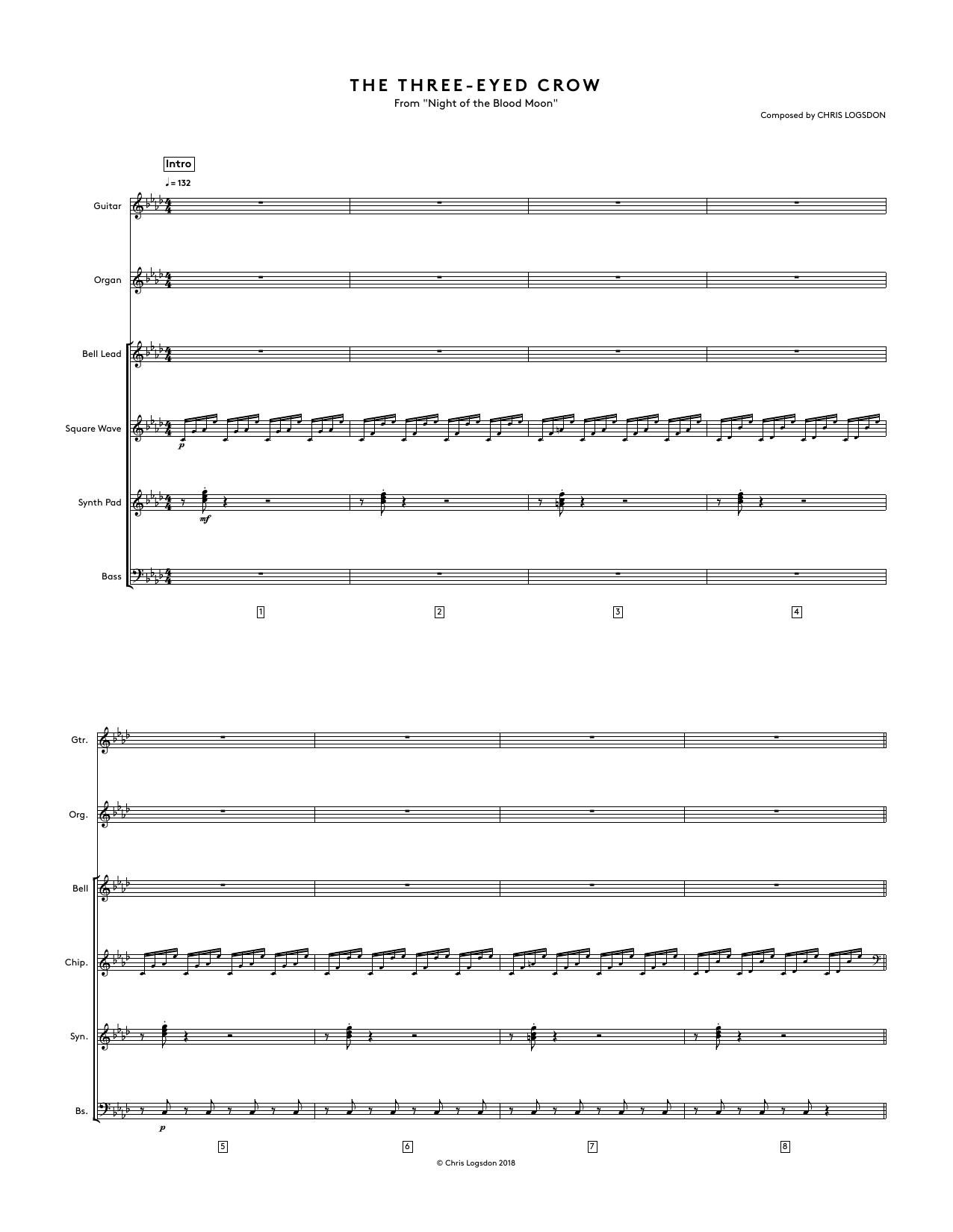 Learn to play Chris Logsdon The Three-Eyed Crow (from Night of the Blood Moon) - Full Score sheet music for Performance Ensemble in minutes. Chris Logsdon The Three-Eyed Crow (from Night of the Blood Moon) - Full Score sheet music preview music notes and score for Performance Ensemble including 8 page(s)