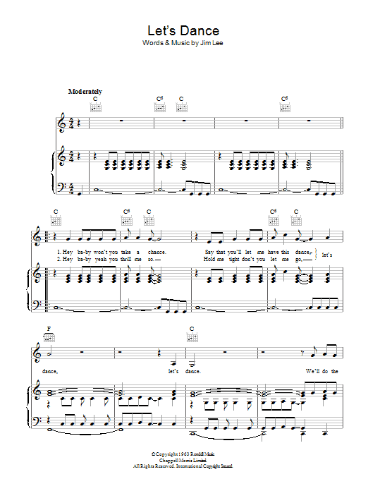 Learn to play Chris Montez Let's Dance sheet music for Piano, Vocal & Guitar (Right-Hand Melody) in minutes. Chris Montez Let's Dance sheet music preview music notes and score for Piano, Vocal & Guitar (Right-Hand Melody) including 3 page(s)
