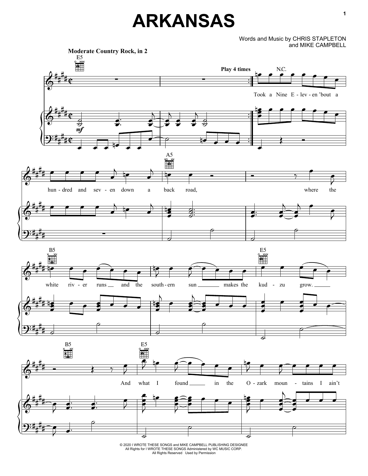 Learn to play Chris Stapleton Arkansas sheet music for Piano, Vocal & Guitar (Right-Hand Melody) in minutes. Chris Stapleton Arkansas sheet music notes and chords