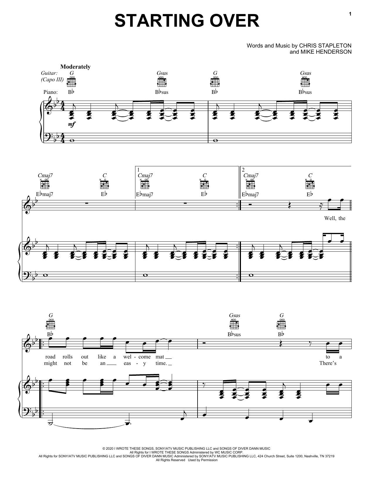 Chris Stapleton Starting Over Sheet Music Download Printable Pdf Music Notes Score Chords