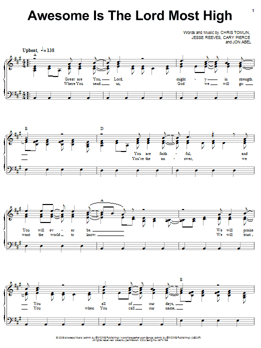 Learn to play Chris Tomlin Awesome Is The Lord Most High sheet music for Easy Guitar in minutes. Chris Tomlin Awesome Is The Lord Most High sheet music notes and chords