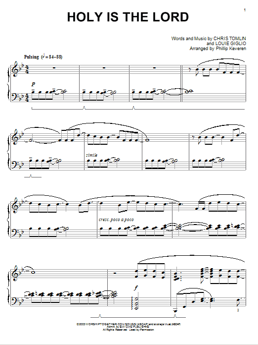 Learn to play Chris Tomlin Holy Is The Lord sheet music for Piano in minutes. Chris Tomlin Holy Is The Lord sheet music notes and chords