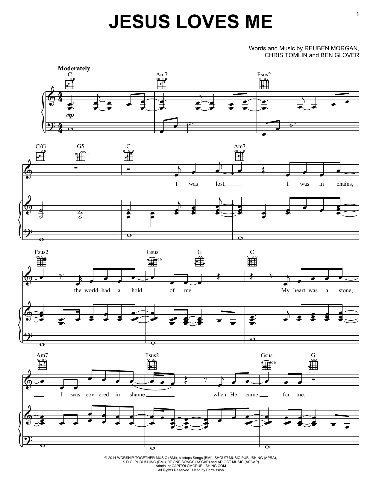 Chris Tomlin Jesus Loves Me sheet music preview music notes and score for Piano, Vocal & Guitar (Right-Hand Melody) including 6 page(s)