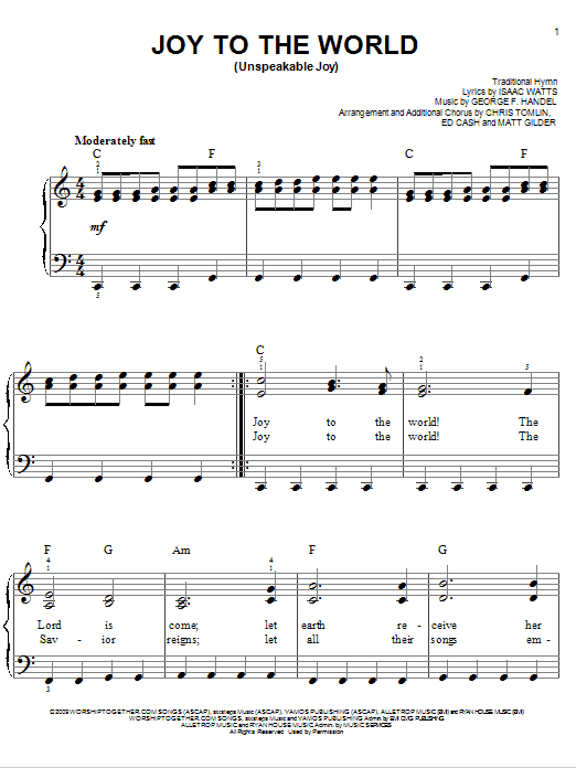 Learn to play Chris Tomlin Joy To The World (Unspeakable Joy) sheet music for Easy Piano in minutes. Chris Tomlin Joy To The World (Unspeakable Joy) sheet music notes and chords