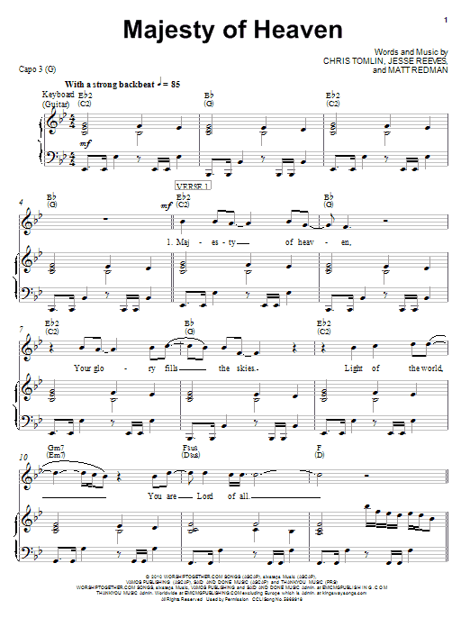 Learn to play Chris Tomlin Majesty Of Heaven sheet music for Easy Piano in minutes. Chris Tomlin Majesty Of Heaven sheet music notes and chords