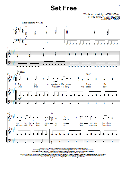 Chris Tomlin Set Free sheet music preview music notes and score for Piano, Vocal & Guitar (Right-Hand Melody) including 6 page(s)