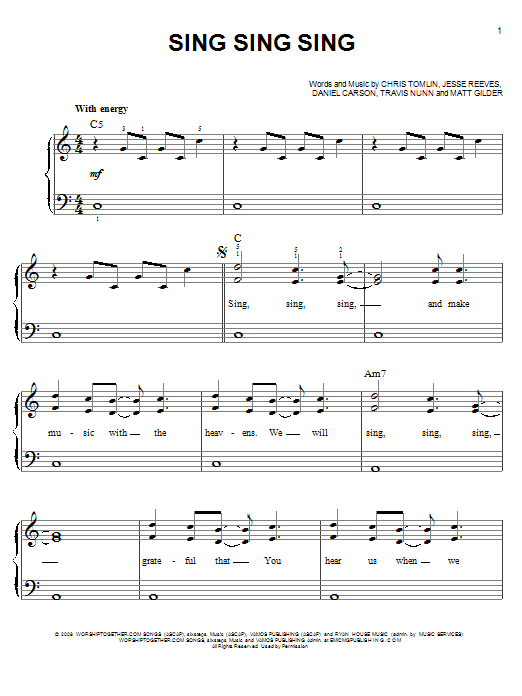 Learn to play Chris Tomlin Sing, Sing, Sing sheet music for Piano in minutes. Chris Tomlin Sing, Sing, Sing sheet music notes and chords