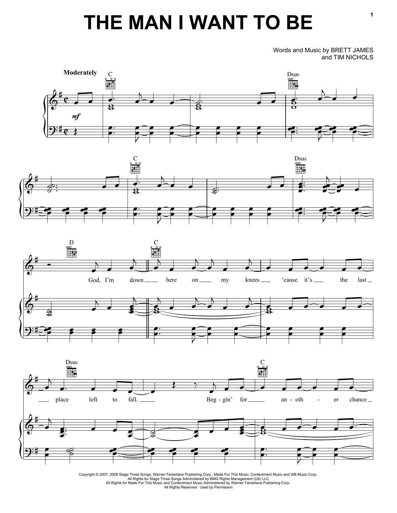 Chris Young The Man I Want To Be sheet music preview music notes and score for Piano, Vocal & Guitar (Right-Hand Melody) including 8 page(s)