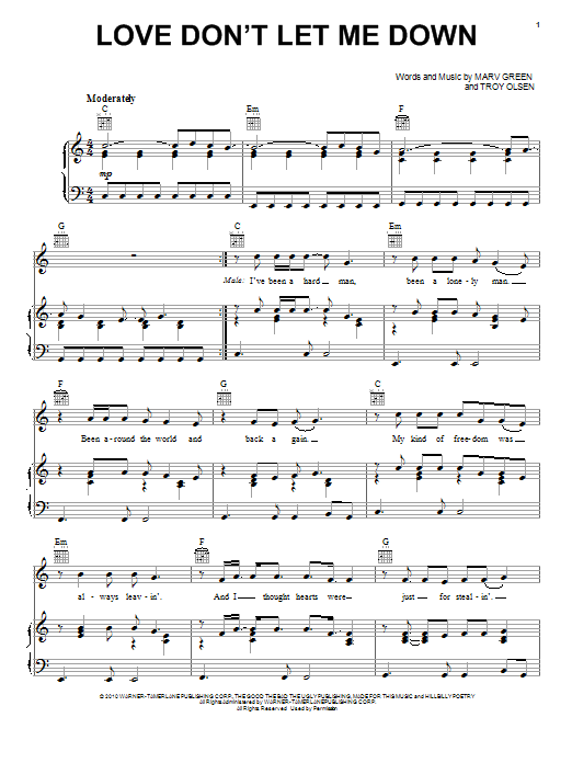 Learn to play Chris Young and Patty Loveless Love Don't Let Me Down sheet music for Piano, Vocal & Guitar (Right-Hand Melody) in minutes. Chris Young and Patty Loveless Love Don't Let Me Down sheet music preview music notes and score for Piano, Vocal & Guitar (Right-Hand Melody) including 6 page(s)