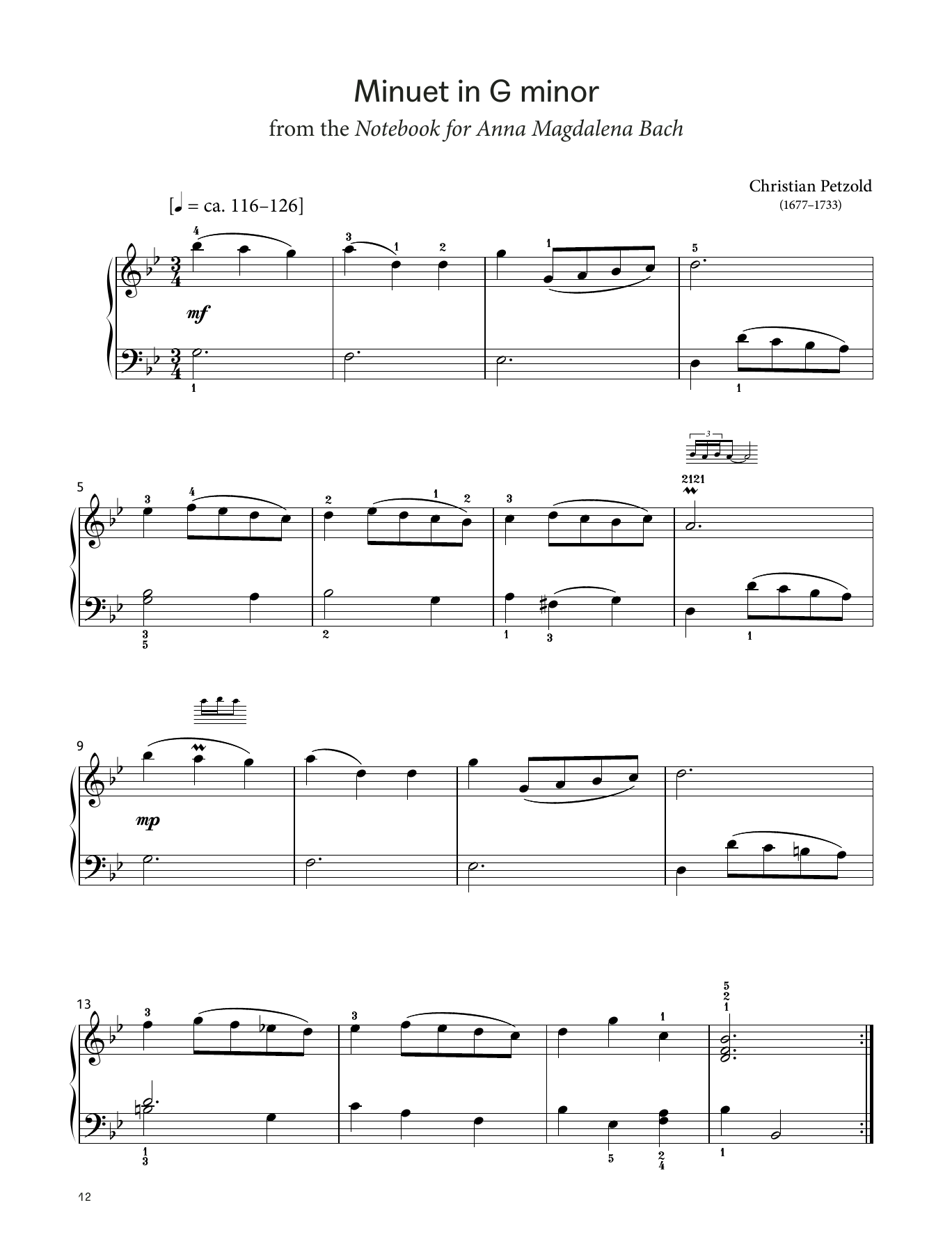 Christian Petzold Minuet in G minor (LCME Piano 2018 Grade 2 List A) sheet music, chords, lyrics - Printable PDF for Piano Solo