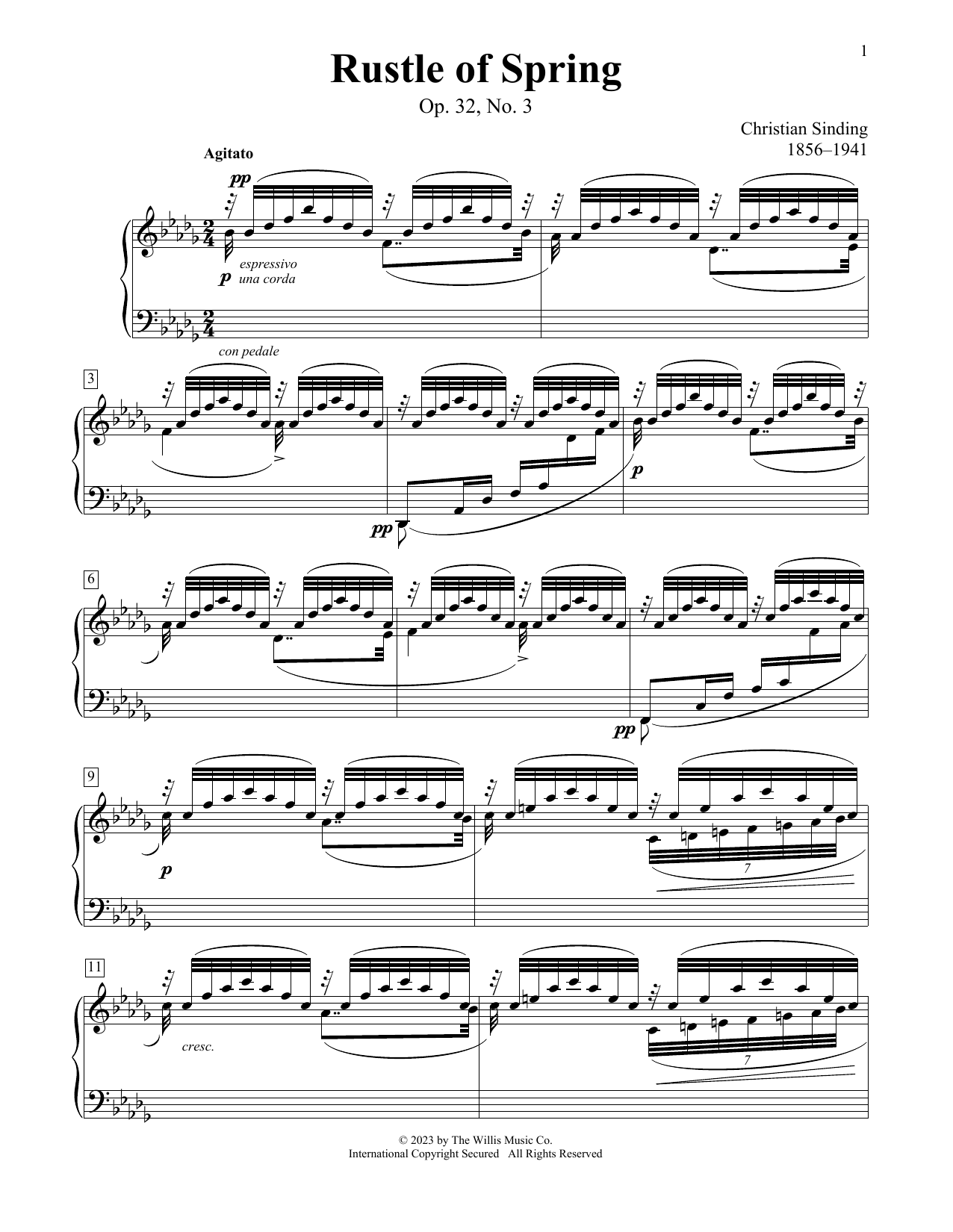 Christian Sinding Rustle Of Spring, Op. 32, No. 3 sheet music, chords, lyrics - Printable PDF for Educational Piano