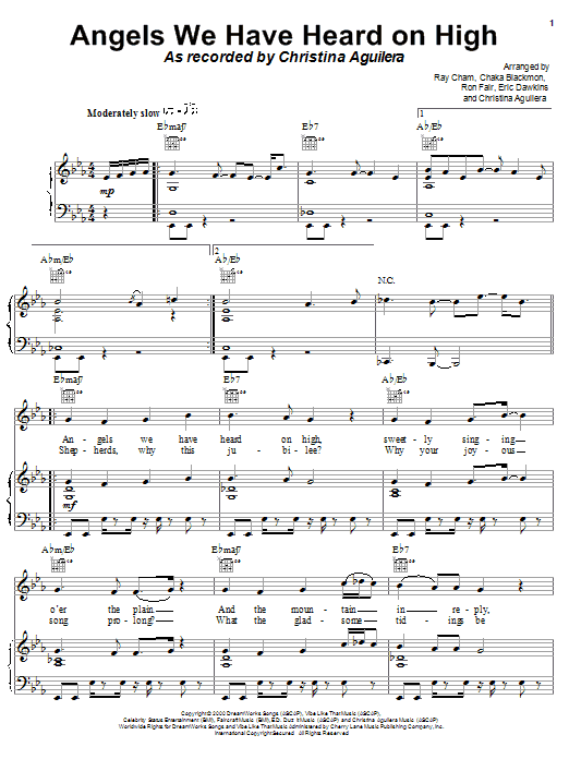 Learn to play Christina Aguilera Angels We Have Heard On High sheet music for Piano, Vocal & Guitar (Right-Hand Melody) in minutes. Christina Aguilera Angels We Have Heard On High sheet music notes and chords