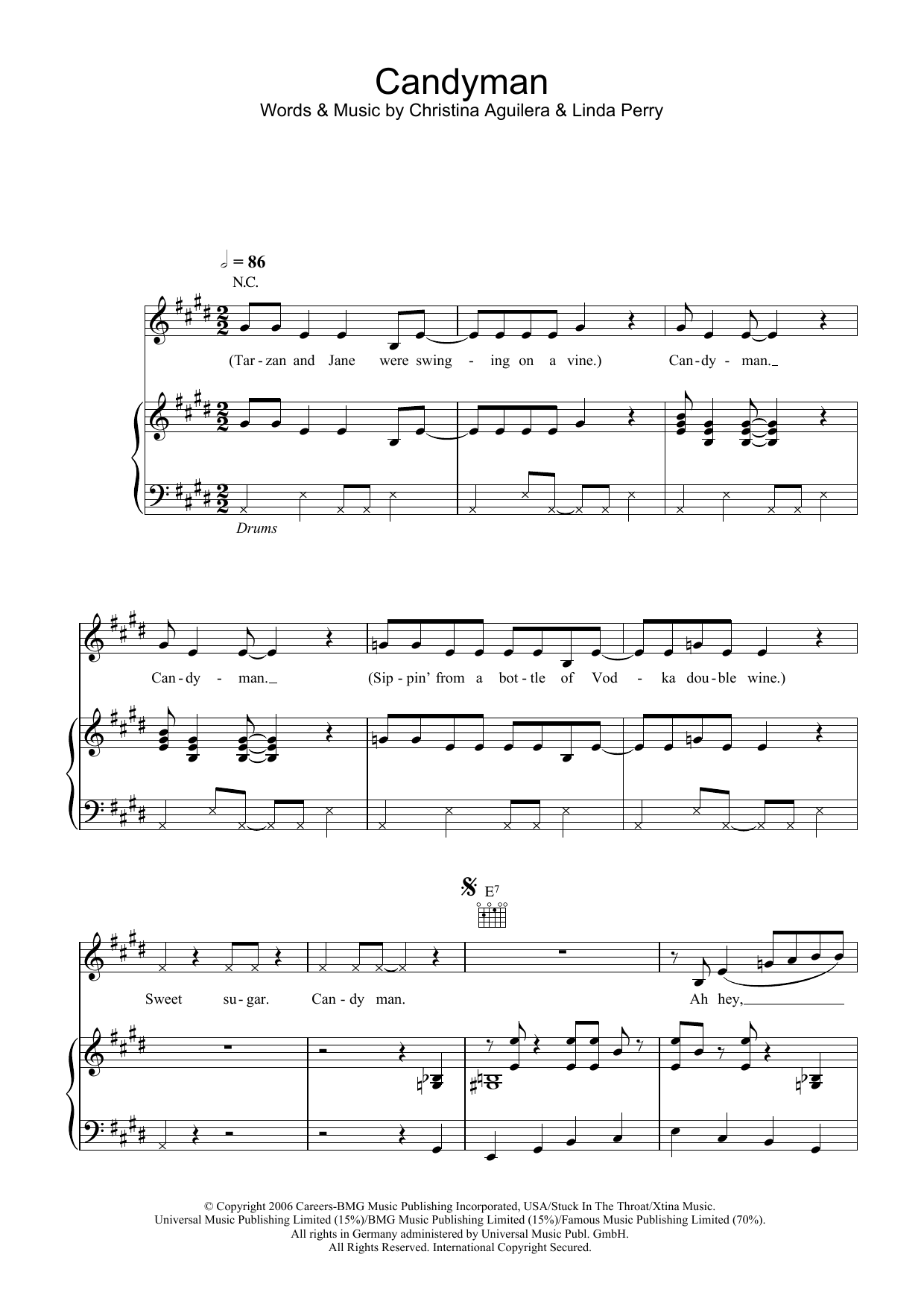Learn to play Christina Aguilera Candyman sheet music for Piano, Vocal & Guitar (Right-Hand Melody) in minutes. Christina Aguilera Candyman sheet music preview music notes and score for Piano, Vocal & Guitar (Right-Hand Melody) including 8 page(s)