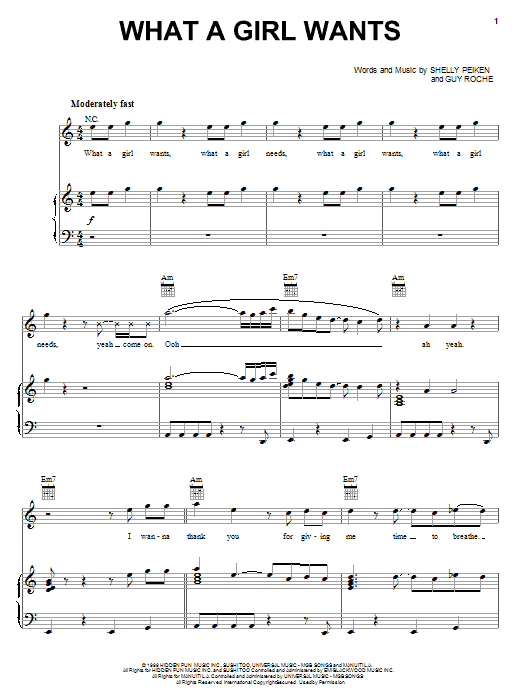 Learn to play Christina Aguilera What A Girl Wants sheet music for Piano, Vocal & Guitar (Right-Hand Melody) in minutes. Christina Aguilera What A Girl Wants sheet music notes and chords