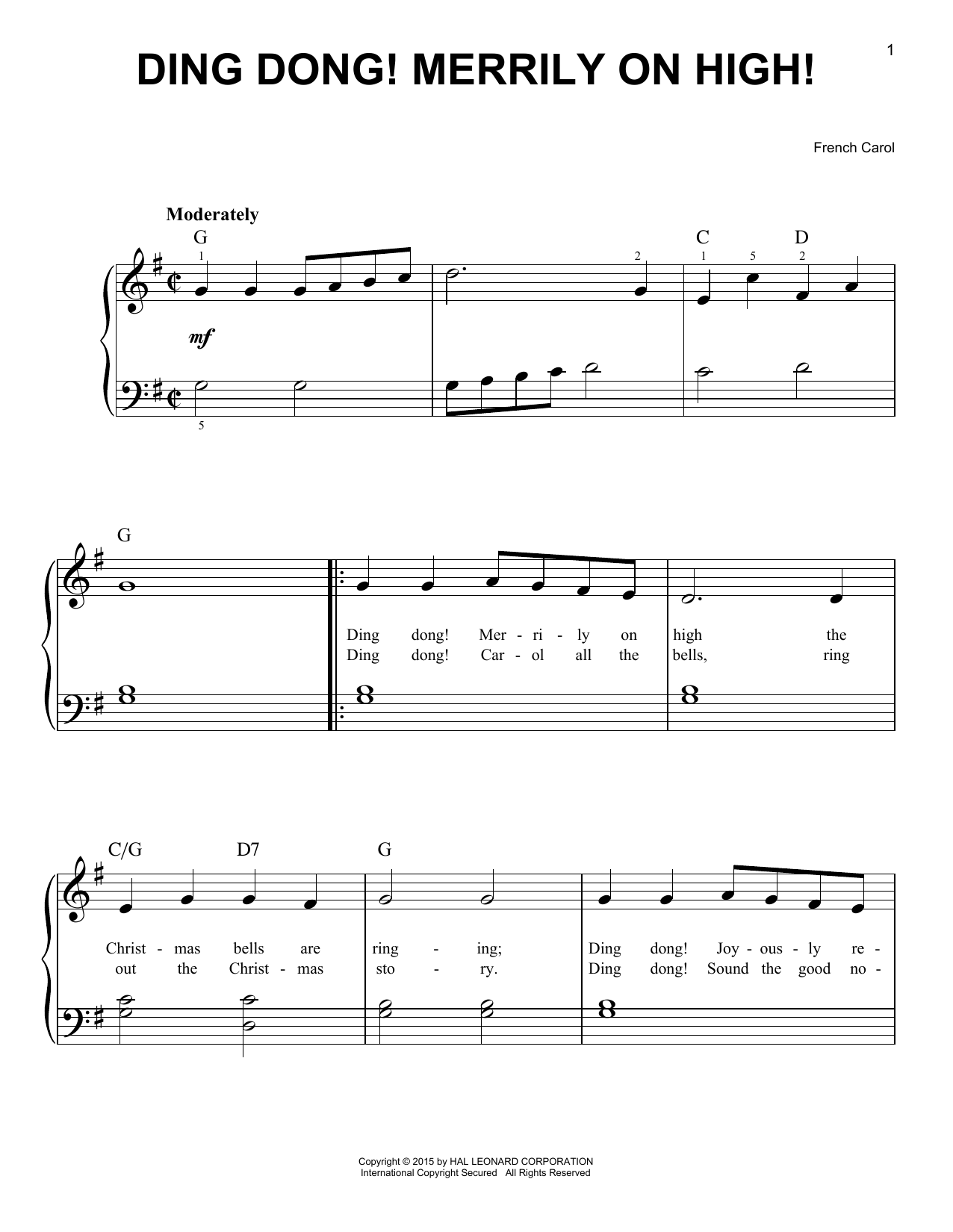 Learn to play Christmas Carol Ding Dong! Merrily On High! sheet music for Easy Piano in minutes. Christmas Carol Ding Dong! Merrily On High! sheet music preview music notes and score for Easy Piano including 2 page(s)