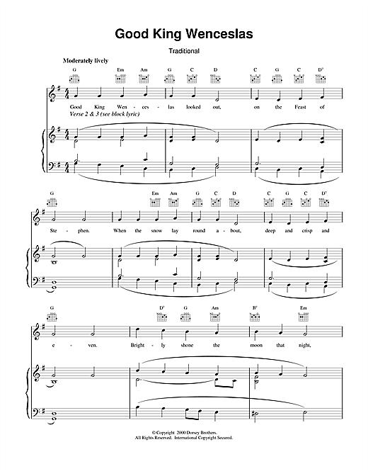 Learn to play Christmas Carol Good King Wenceslas sheet music for Piano, Vocal & Guitar (Right-Hand Melody) in minutes. Christmas Carol Good King Wenceslas sheet music notes and chords