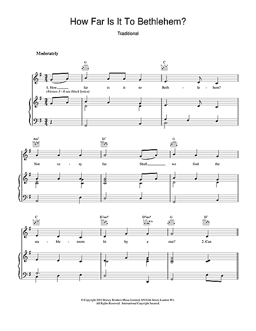 Learn to play Christmas Carol How Far Is It To Bethlehem? sheet music for Piano & Vocal in minutes. Christmas Carol How Far Is It To Bethlehem? sheet music notes and chords