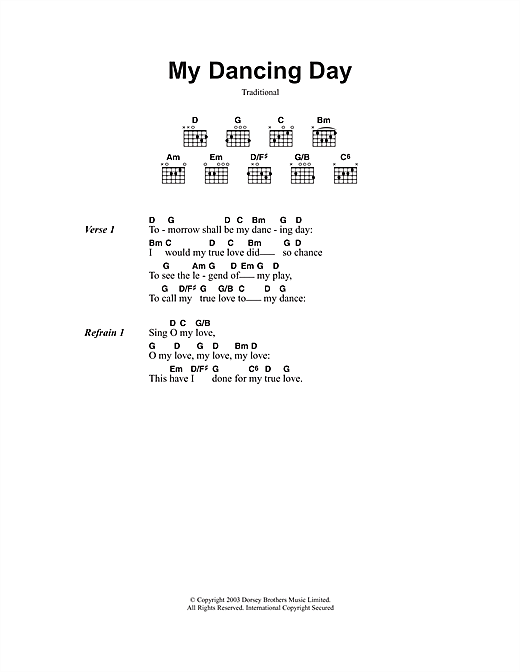 Christmas Carol My Dancing Day sheet music, chords, lyrics - Printable PDF for Lyrics & Chords