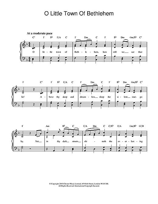 Learn to play Christmas Carol O Little Town Of Bethlehem sheet music for Easy Piano in minutes. Christmas Carol O Little Town Of Bethlehem sheet music preview music notes and score for Easy Piano including 2 page(s)