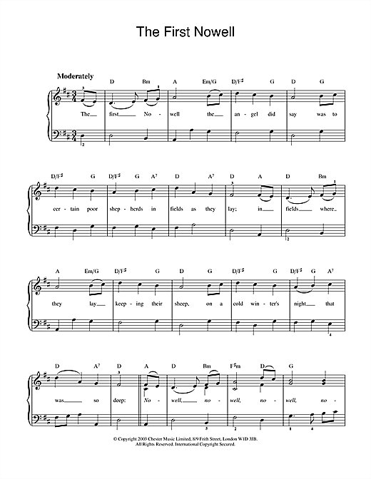 Learn to play Christmas Carol The First Nowell sheet music for Easy Piano in minutes. Christmas Carol The First Nowell sheet music preview music notes and score for Easy Piano including 2 page(s)