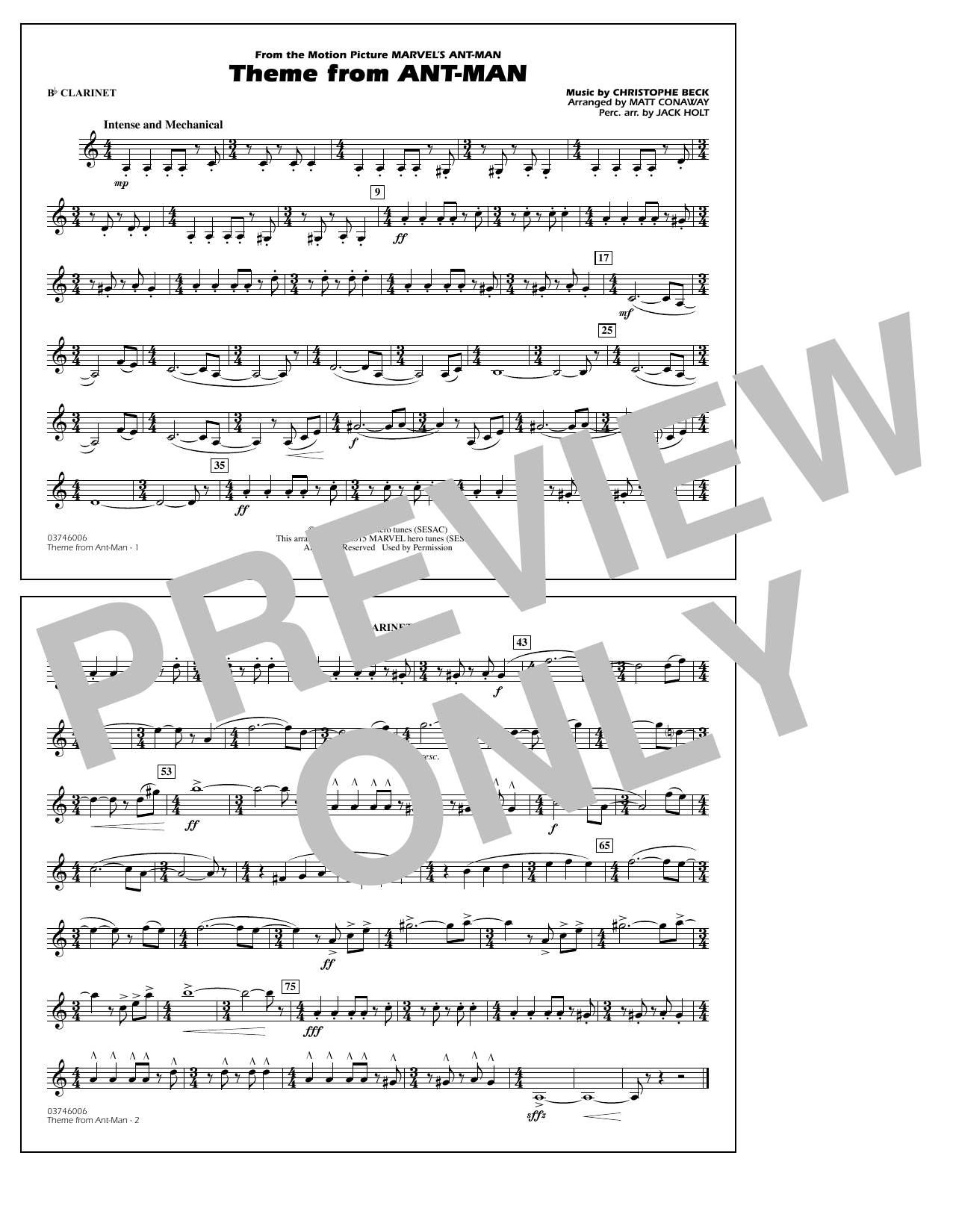 Learn to play Christophe Beck Theme from Ant-Man (Arr. Matt Conaway) - Bb Clarinet sheet music for Marching Band in minutes. Christophe Beck Theme from Ant-Man (Arr. Matt Conaway) - Bb Clarinet sheet music preview music notes and score for Marching Band including 1 page(s)