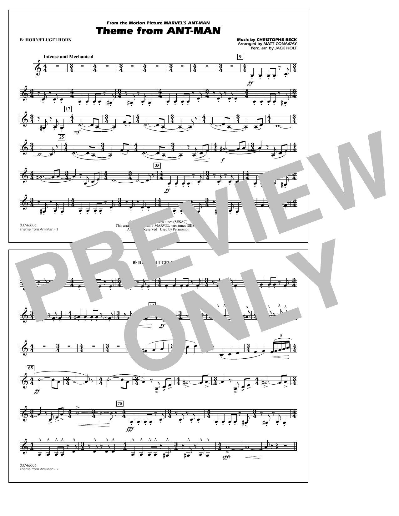 Learn to play Christophe Beck Theme from Ant-Man (Arr. Matt Conaway) - Bb Horn/Flugelhorn sheet music for Marching Band in minutes. Christophe Beck Theme from Ant-Man (Arr. Matt Conaway) - Bb Horn/Flugelhorn sheet music preview music notes and score for Marching Band including 1 page(s)