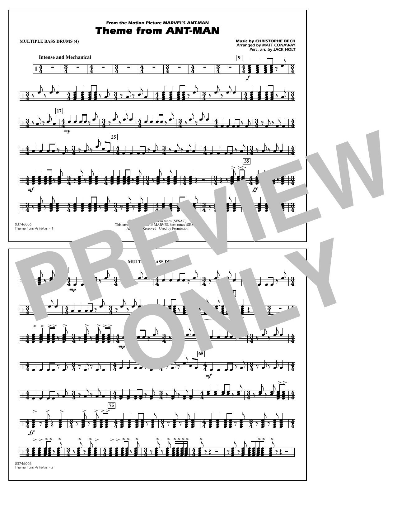 Learn to play Christophe Beck Theme from Ant-Man (Arr. Matt Conaway) - Multiple Bass Drums sheet music for Marching Band in minutes. Christophe Beck Theme from Ant-Man (Arr. Matt Conaway) - Multiple Bass Drums sheet music preview music notes and score for Marching Band including 1 page(s)