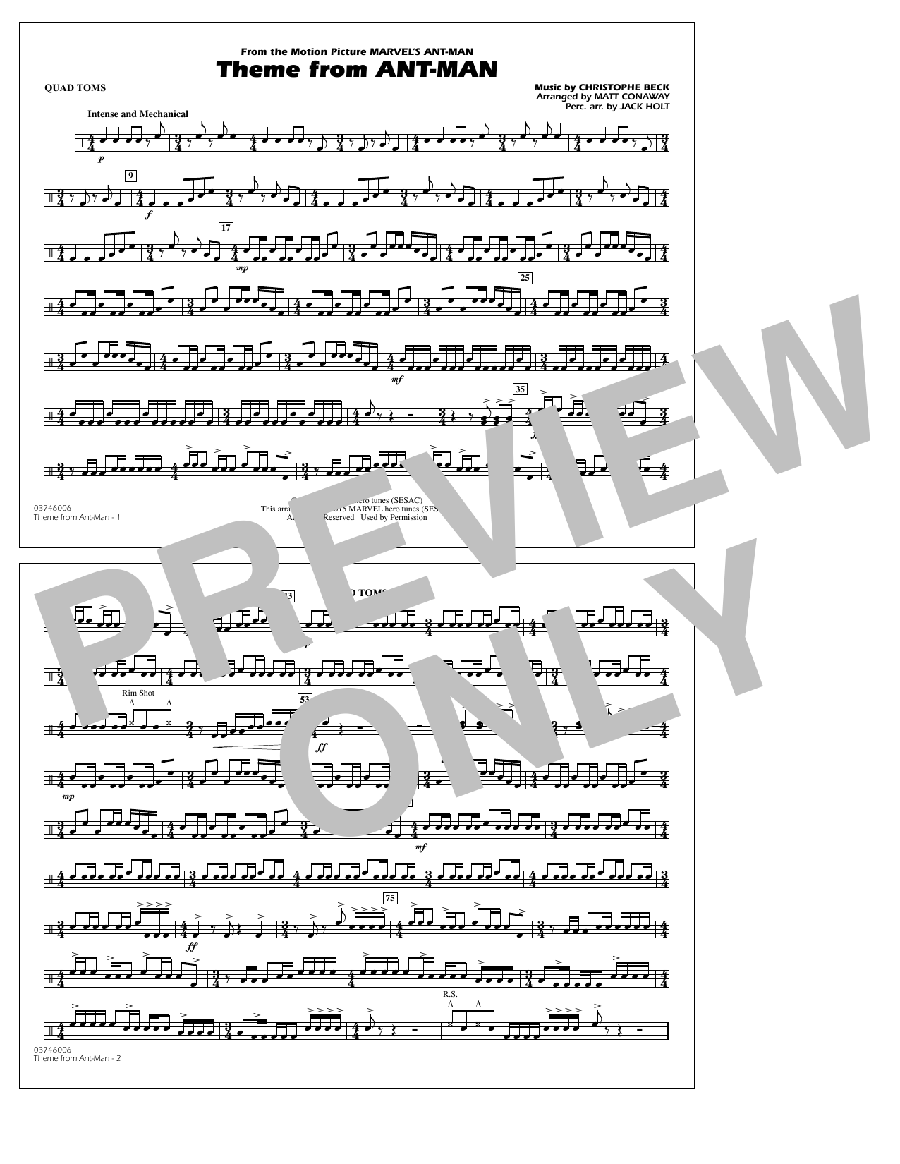 Learn to play Christophe Beck Theme from Ant-Man (Arr. Matt Conaway) - Quad Toms sheet music for Marching Band in minutes. Christophe Beck Theme from Ant-Man (Arr. Matt Conaway) - Quad Toms sheet music preview music notes and score for Marching Band including 1 page(s)