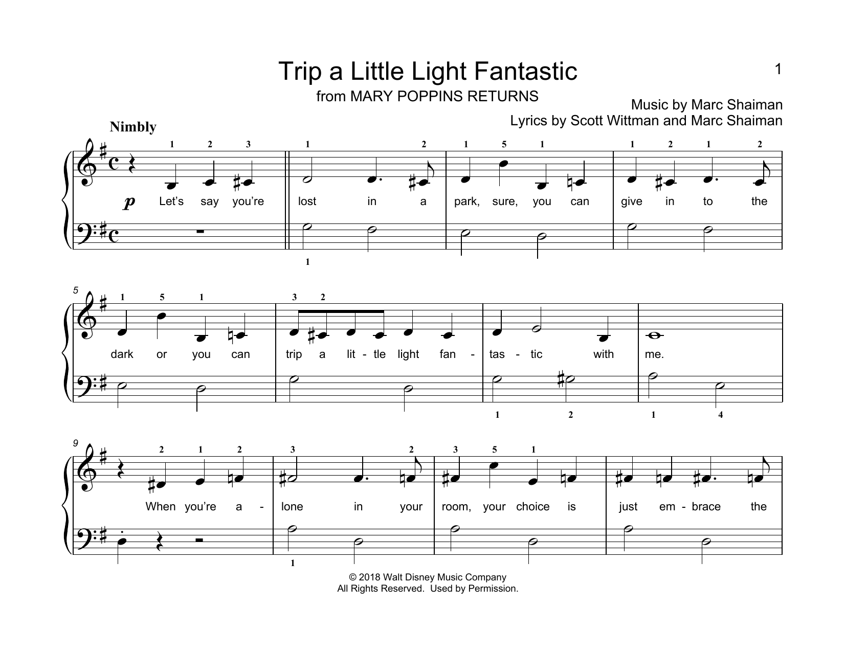 Christopher Hussey Trip A Little Light Fantastic (from Mary Poppins Returns) (arr. Christopher Hussey) sheet music, chords, lyrics - Printable PDF for Educational Piano