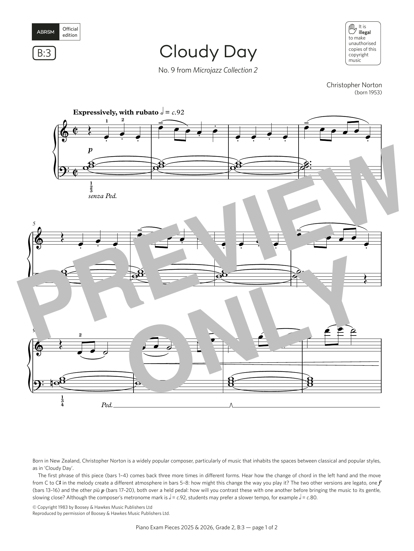Christopher Norton Cloudy Day (Grade 2, list B3, from the ABRSM Piano Syllabus 2025 & 2026) sheet music, chords, lyrics - Printable PDF for Piano Solo