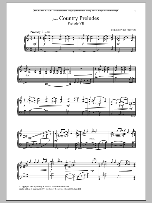 Christopher Norton Country Preludes, Prelude VII sheet music, chords, lyrics - Printable PDF for Piano