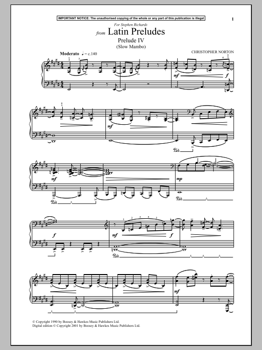 Christopher Norton Latin Preludes, Prelude IV (Slow Mambo) sheet music, chords, lyrics - Printable PDF for Piano