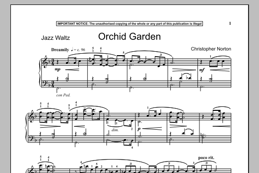 Christopher Norton Orchid Garden sheet music, chords, lyrics - Printable PDF for Piano