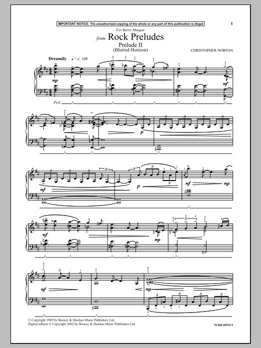 Christopher Norton Prelude II (Blurred Horizon) (from Rock Preludes) sheet music, chords, lyrics - Printable PDF for Piano