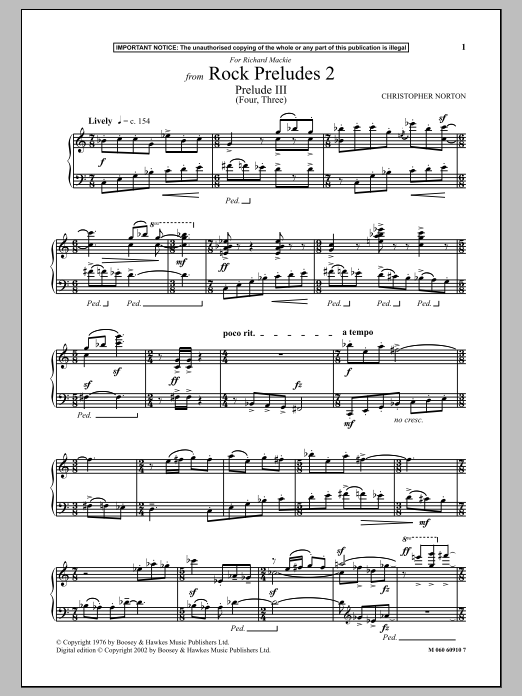 Christopher Norton Prelude III (Four, Three) (from Rock Preludes 2) sheet music, chords, lyrics - Printable PDF for Piano
