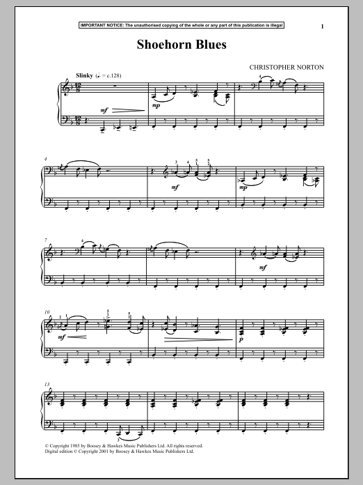 Christopher Norton Shoehorn Blues sheet music, chords, lyrics - Printable PDF for Piano