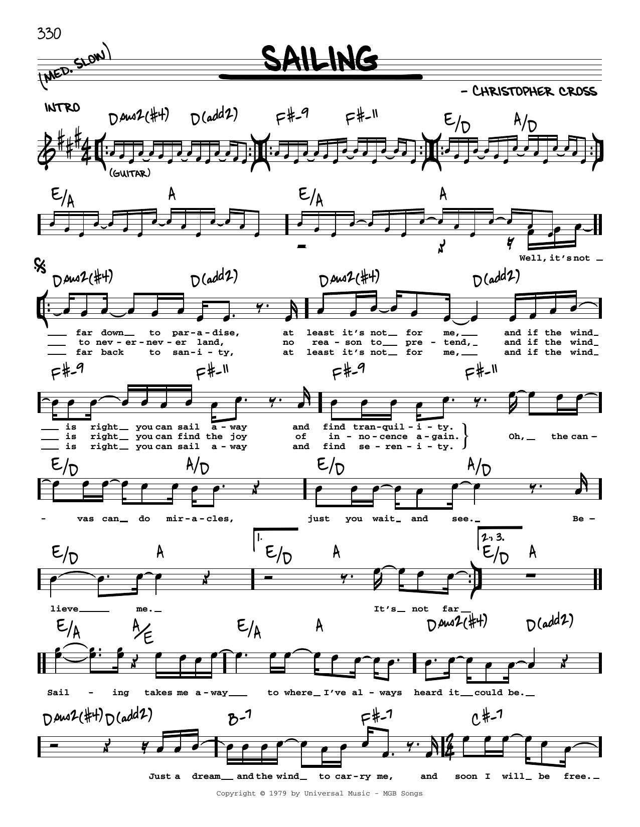Learn to play Christopher Cross Sailing sheet music for Piano, Vocal & Guitar (Right-Hand Melody) in minutes. Christopher Cross Sailing sheet music preview music notes and score for Piano, Vocal & Guitar (Right-Hand Melody) including 7 page(s)