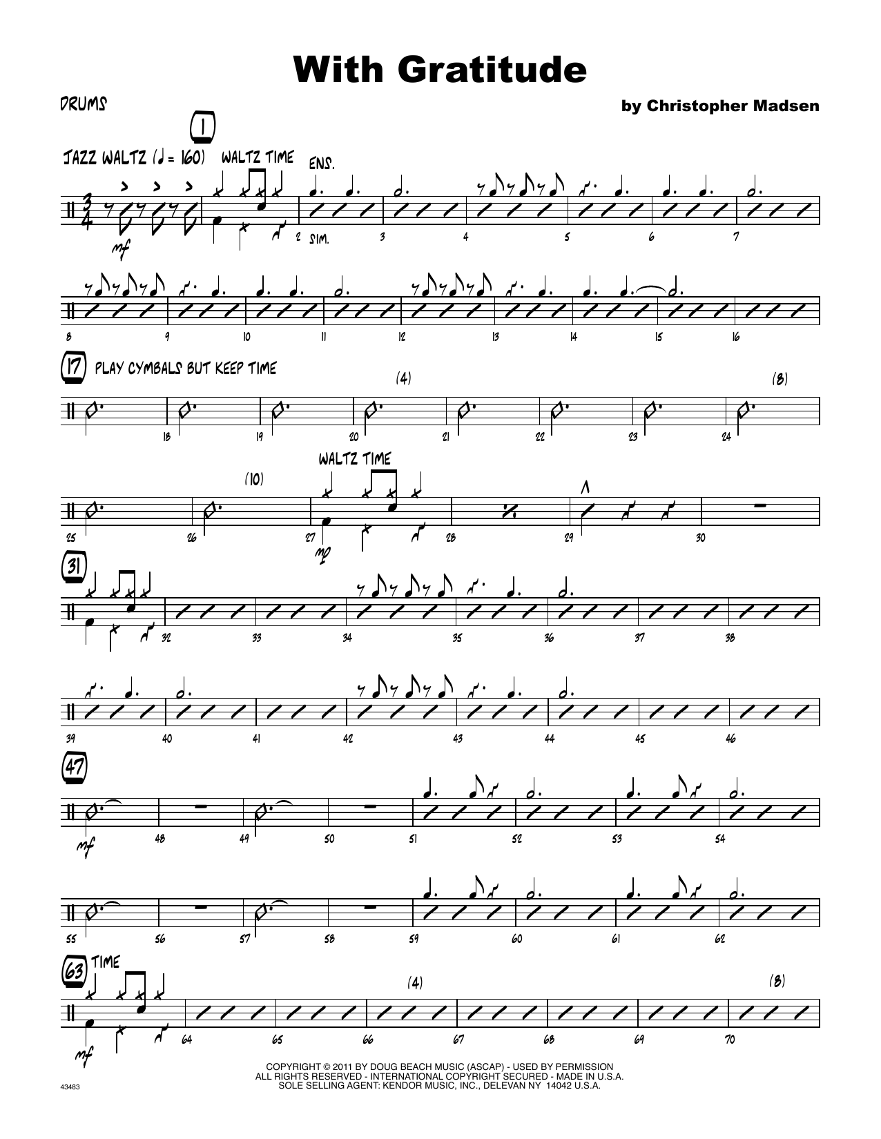 Christopher Madsen With Gratitude - Drum Set sheet music preview music notes and score for Jazz Ensemble including 4 page(s)
