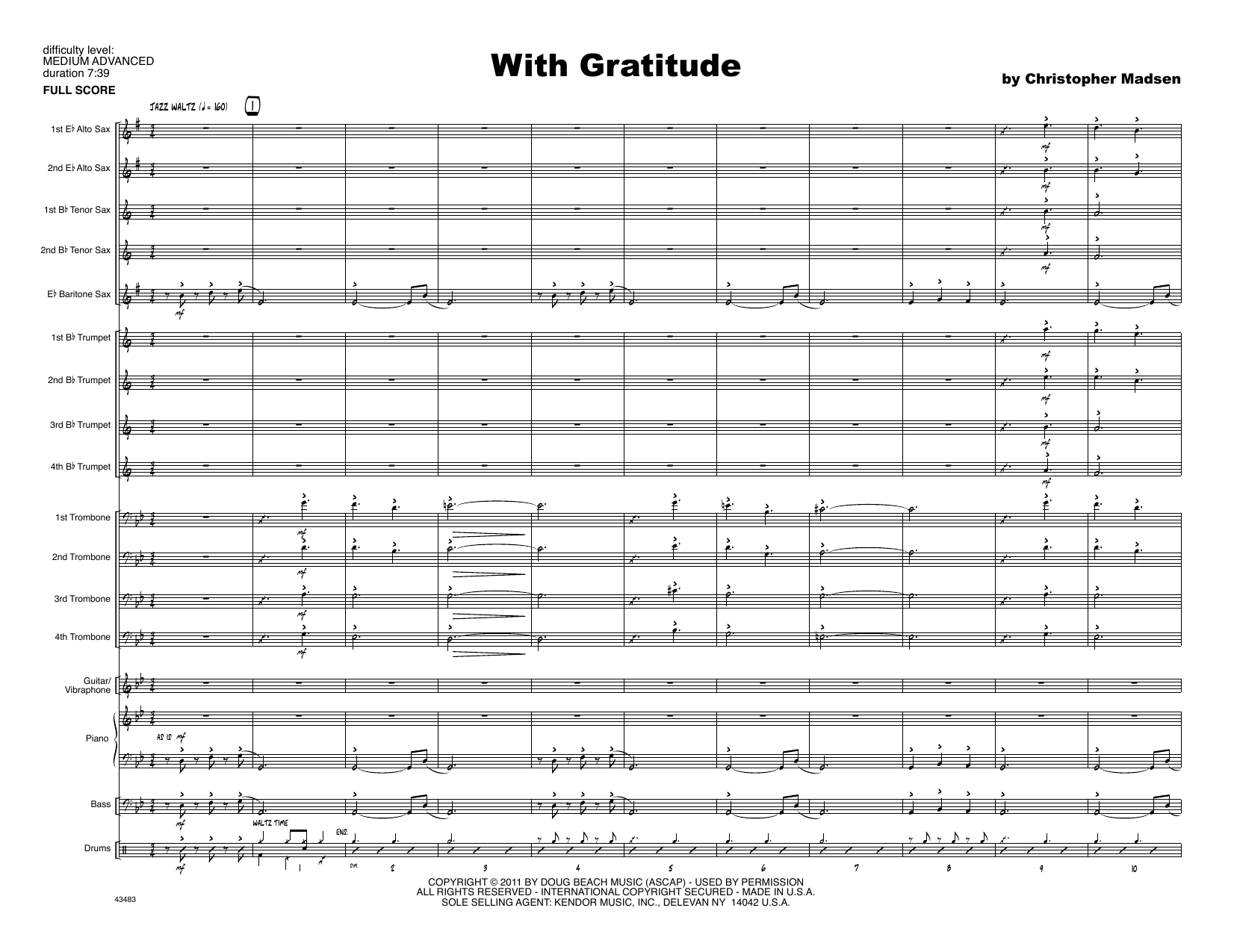 Learn to play Christopher Madsen With Gratitude - Full Score sheet music for Jazz Ensemble in minutes. Christopher Madsen With Gratitude - Full Score sheet music preview music notes and score for Jazz Ensemble including 33 page(s)